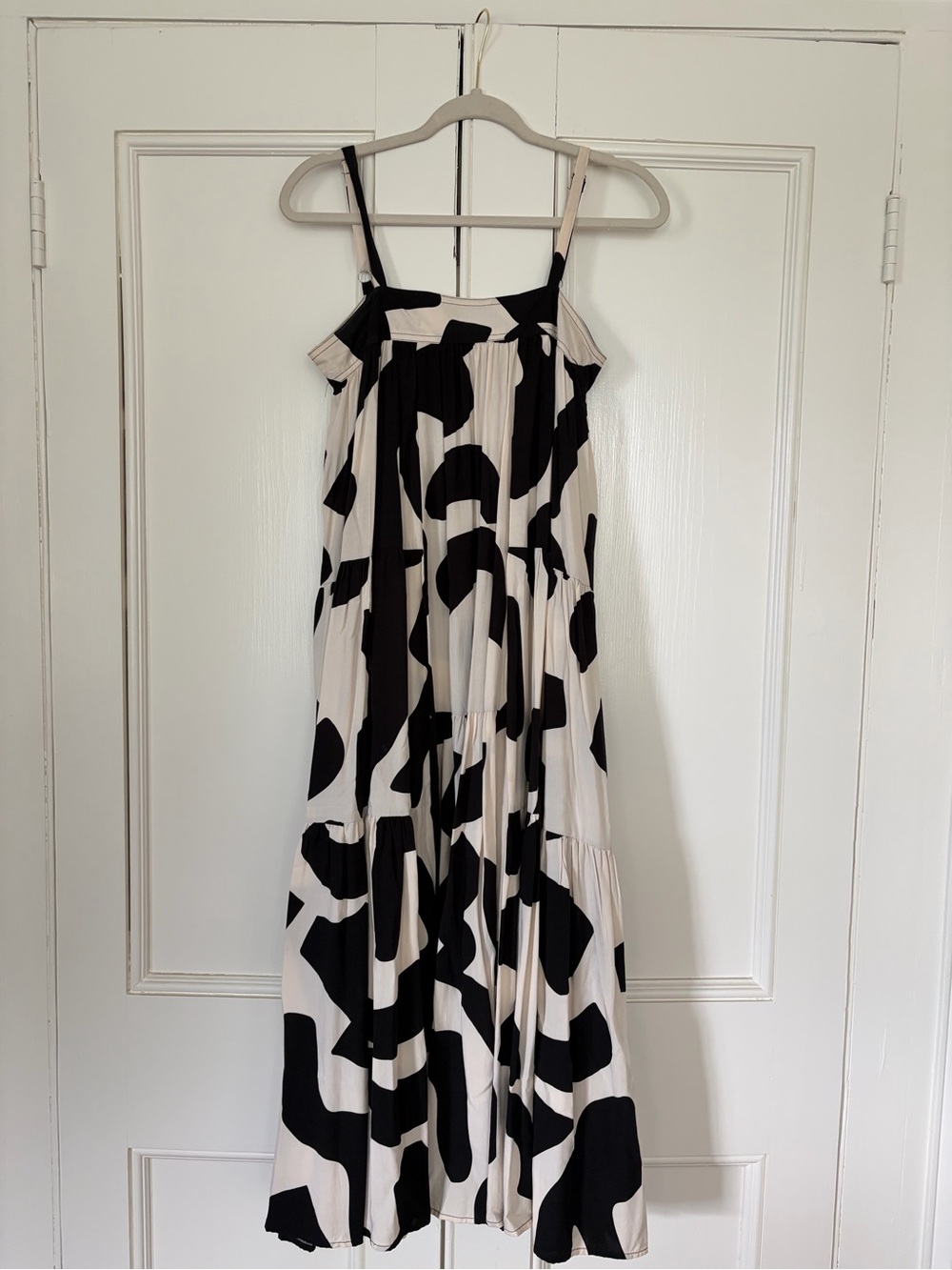 Black & White Printed Midi Dress with Spaghetti Straps